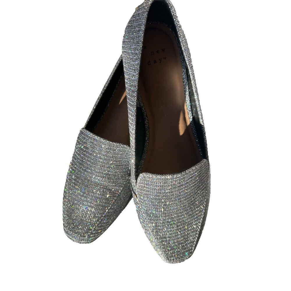 A NEW DAY  Belle Pointed Toe Slip-On Silver Sparkle Loafers Size 8